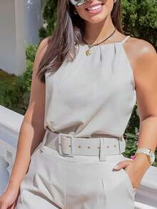 WOMEN'S SET OF BLOUSE WITH STRAPS AND SHORTS WITH BELT. - 淺色水洗藍 - 查看 3