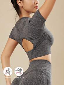 欧美无码高腰显瘦紧身跑步短袖瑜伽运动 - 深灰色 - 查看 1