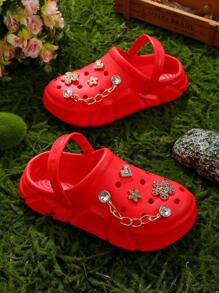 HOEASE Guốc gỗ cho bé gái, giày làm vườn, dép xăng đan rỗng nhẹ, thoải mái, họa tiết hoa mùa xuân/hè. - Đỏ - Xem 3