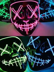Halloween Party Mask, Glow-In-The-Dark Scary Face Design Party Mask, For Costume Role Play, Battery Not Included (Requires AAA Batteries) - Multicolor - View 3