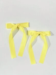 2 件/套女士纯色缎面简约风格蝴蝶结发夹，适合日常佩戴情人节、发饰、发夹爪夹、女士冬季服装、蝴蝶结、可爱 - 黃色 - 查看 2
