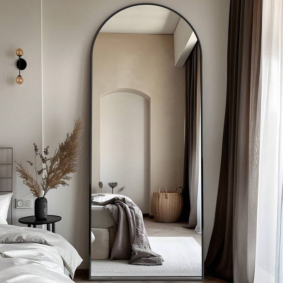 Antok Full Length Mirror, 58"X18" Floor Mirror, Arch Floor Standing Mirror Freestanding Arch Full Body Mirror With Stand For Bedroom, Hanging Mounted Mirror For Living Room Cloakroom Home Decor Back To School Room Decor School Supplies - màu đen - Xem 1