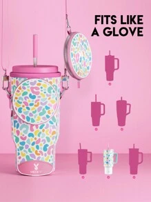 1pc Neoprene Insulated Water Bottle Sleeve, With Shoulder Strap, Portable Drink Holder, Fashion Accessory, Pink Pattern Design, Water Bottle Protective Cover