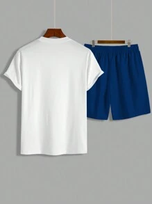 2pcs/Set Men's Short Sleeve Cartoon Graphic Tee And Casual Shorts Summer Outfit - White - View 2