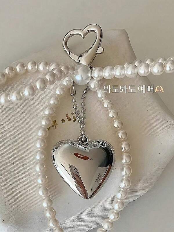 1pc Korean INS Sweet Silver Heart Bowknot Chain Pendant, Vintage Girl Heart Keychain Bag Accessories Valentine's Day Valentines Car Accessories Bag Charm
