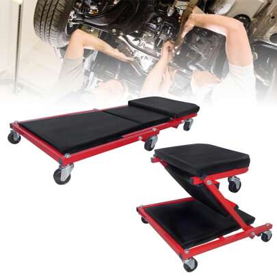 VA-Cerulean 2 In 1 Roller Board With 360° Wheels, 92x44x12cm, Assembly Table, Assembly Roller Board, Workshop Table Up To 150 Kg, Workshop Stool, Foldable