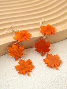 1Pair Autumn Style Long Maple Leaf Acrylic Earrings Retro Beautiful Ear Jewelry For Women - Orange - View 5