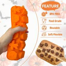1pc Silicone Chocolate Moulds 18 Cavity Pumpkin, Cat, Ghost, Bat, Skull, Tombstone Shapes Molds For DIY Chocolate,Candy,Jelly - Orange - View 2