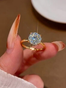 1 件简约优雅奢华四爪亮面银女士锆石戒指 S925 银女士珠宝礼物生日礼物派对礼物 - 戒指 - 查看 1