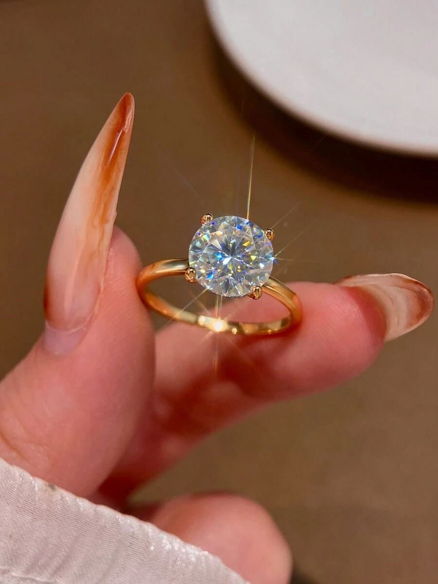 1 件简约优雅奢华四爪亮面银女士锆石戒指 S925 银女士珠宝礼物生日礼物派对礼物 - 戒指 - 查看 1