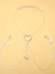 STONEFANS Elegante cadena de piercing con colgante de estrella metálico, anillo de pezón con forma de corazón de cobre simple y versátil para San Valentín, mamá, madre, Día de la Madre, regalo - Plateado - Ver 3