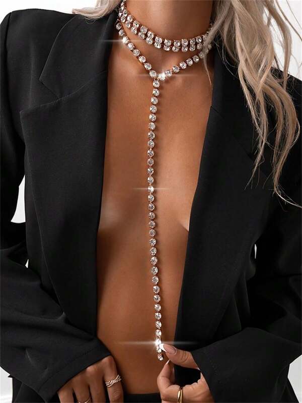 1 pieza Collar con cristal brillante y strass, accesorio de joyería de moda para mujeres en bodas y fiestas