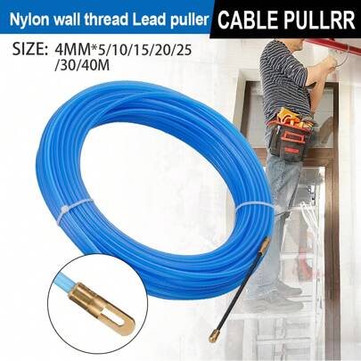 4mm Blue Cable Nylon Wire Pulling Through Wall Line Cable Electric Spring Puller, 5m/10m/20m/30m/40m