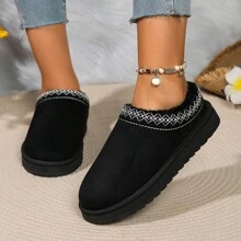 Plus Size Outdoor Slippers For Autumn/Winter 2024, Thick Sole, Simple, Warm, Soft Bottom & Non-Slip For Indoor & Home Use - Black - View 6