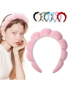 1pc Fashionable Velvet Sponge Spa Headband For Women, Hair Accessory For Washing Face, Makeup, Skincare; Adorable Shower Headband Suitable For Women To Wear While Sleeping, In Pajama Parties Or As A Gift