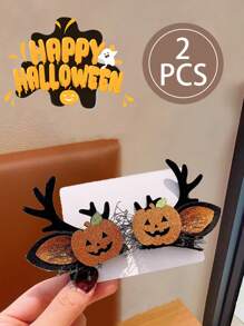 2 peças de grampos de cabelo de Halloween série chifre de veado - fantasma/pinha/abóbora, 4 estilos disponíveis para Halloween e festa