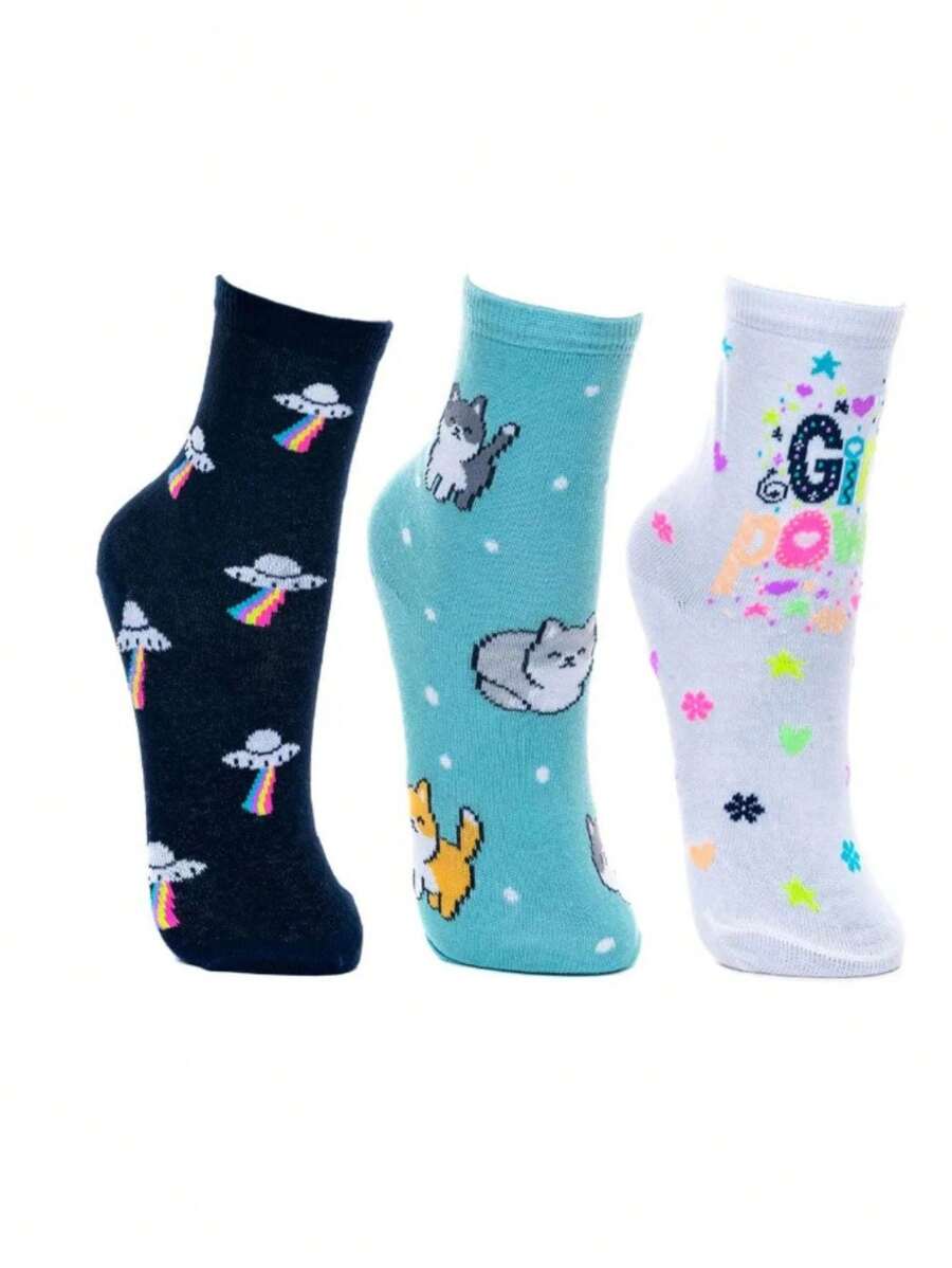 Kit 3 Pairs Selene Medium Socks (2 To 3cm Longer Than The Socket) Soft Cotton - 淺粉色 - 查看 1
