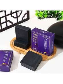 1 pieza de 55g Barra de champú artesanal cuadrada de He Shou Wu (Fo-Ti), color de cabello negro, limpieza y control del aceite, extracto vegetal - cuadrado negro - Ver 3