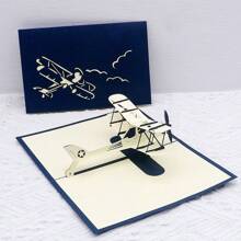 1pc 3D Airplane Model Greeting Card Creative Hand Hollowed Out Paper Paper Cuttings Party Gift Holiday Supplies Birthday Wishes Card,Back To School,School Supplies - Multicolor - View 12