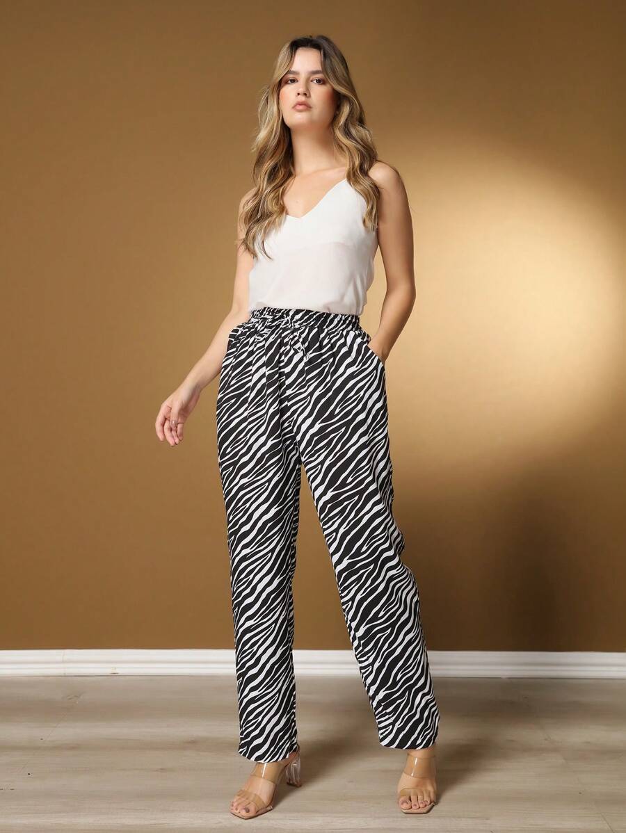 Belala Moda New Pants With Elastane And With Pocket - Đen và trắng - Xem 1