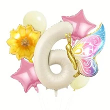 Conjunto de globos de mariposa con números del 1 al 9, incluyendo globos de mariposa con degradado de colores, globos con flores y globos con números en color crema - perfecto para decoraciones de fiestas de cumpleaños de cuentos de hadas, bodas, aniversarios y fiestas de spa - Multicolor - Ver 17