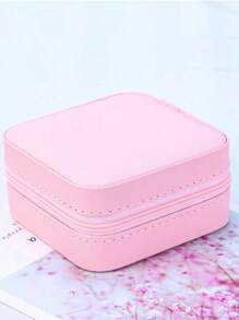 1pc Compact And Portable Zipper Jewelry Box For Bridesmaids Bridesmaid, Multi-Functional Pink Storage Box For Rings Necklaces And Accessories Wedding