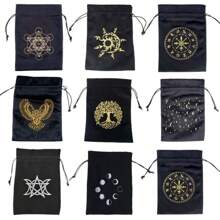 1pc Thick Velvet Tarot Oracle Card Pouch Drawstring Storage Bag Handbag Divination Game Energy Stone Small Items Storage Bag Easter Christmas Halloween Gift Bag Back To School