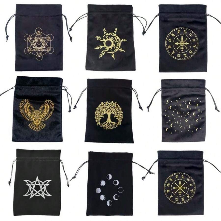 1pc Thick Velvet Tarot Oracle Card Pouch Drawstring Storage Bag Handbag Divination Game Energy Stone Small Items Storage Bag Easter Christmas Halloween Gift Bag Back To School