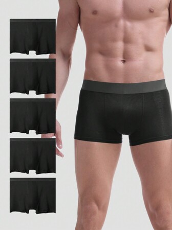 5st lösa ventilerande boxershorts för män, stor storlek, bekväma tunna enfärgade svarta basshorts Underkläder för sommaren