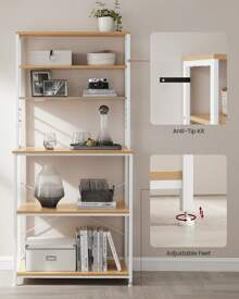 VASAGLE Kitchen Storage Rack, Coffee Bar, Baker's Rack, Total 6 Shelves And 6 Hooks, For Microwave, Steel Frame, Industrial, 40 X 80 X 167 Cm