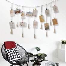 Khung ảnh treo (Không có kẹp), Dây hạt gỗ treo ảnh trưng bày Dây đeo Boho Log Color Vòng hoa hạt gỗ Kẹp ảnh Kẹp gỗ Lưu trữ ảnh Trang trí Trang trí nhà nông thôn Trang trí hạt gỗ treo Trang trí nhà - Kiểu tua rua - Xem 3