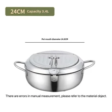 1pc Thermometer With Lid Frying Pan, Stainless Steel Frying Pan With Temperature Control And Oil Droplet Filter Rack, Suitable For Kitchen French Fries, Chicken, Etc., Universal For Gas Stove And Induction Cooker, Kitchen Cookware, Outdoor Barbecue, Deep Frying, Mother's Day Gift