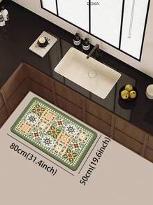 1pc Premium Diatomite Kitchen Floor Mat With Color Block Pattern, Luxurious Green, Cushioned Anti-Fatigue, Waterproof Slip-Resistant, Customizable Size For Kitchen, Bathroom, Entryway, Laundry Room, Living Room - Multicolor - View 18