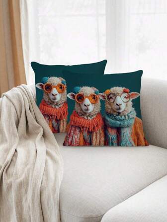 1 件创意绵羊印花枕套，独特动物图案，现代简约家居装饰靠垫套，适用于客厅或卧室，45*45 厘米方形