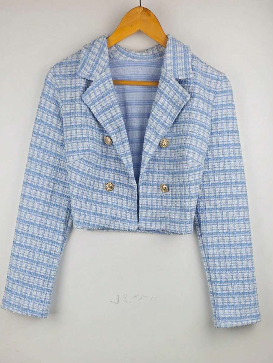 Women's Tweed Blazer - Màu xanh lam - Xem 1