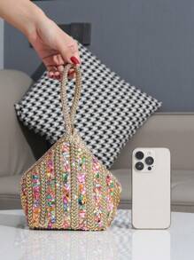 Women's Evening Clutch Bag With Rhinestone Decoration, Fancy Shaped Handbag, Perfect For Formal Party, Cocktail Dress Accessory, Glamorous Rhinestone Bag, Bags Ladies Elegant, Wedding - Champagne - View 6