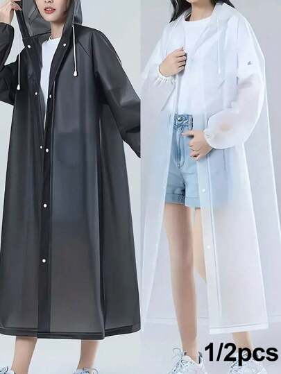 1/2pcs Long EVA Unisex Raincoat, Thickened Waterproof Rain Coat, Women Men Hooded Raincoat,Waterproof, Windproof, Quick-Dry, And Breathable - Ideal For Cycling, Hiking, And Outdoor Adventures Travel Disposables Items Travel Hotel Essentials Outdoor Essentials Room Stuff Beach Travel Minis Periods Disposable Items Bathroom Accessories Travel Essentials Travel Accessories Travel Must Haves Vacation Summer Holiday School Accessories Back To School Supplies