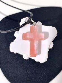1 pieza Collar de cordón con colgante de cruz de piedra natural, simple y de moda, adecuado para uso diario