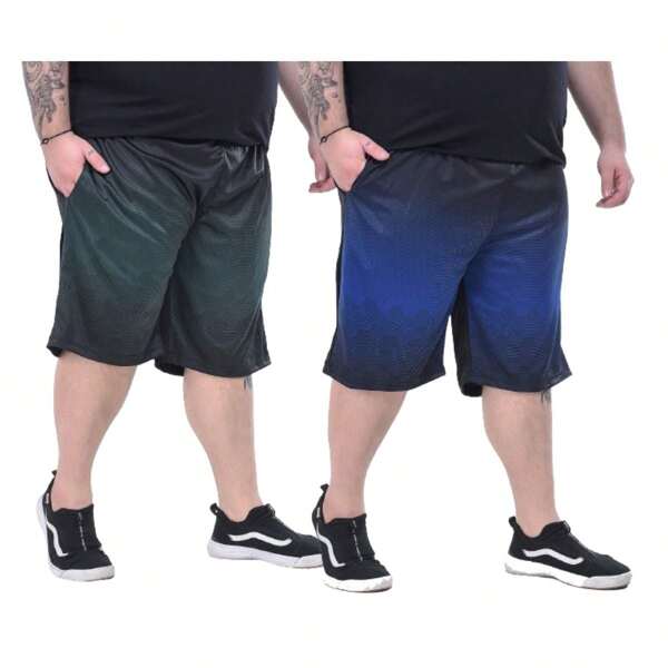 Kit 2 Unid - Short Helanca Masculino Plus Size Estampado
