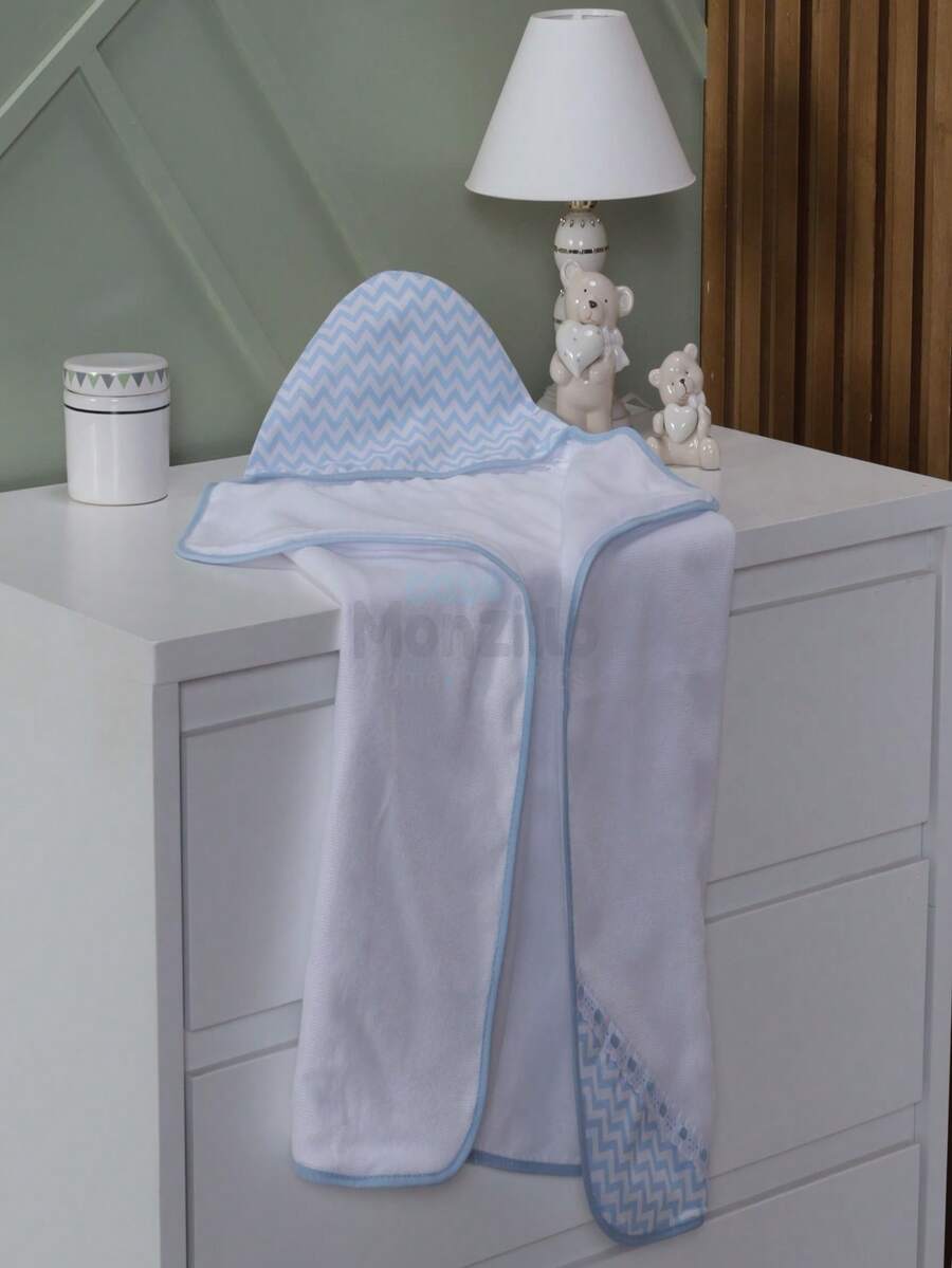 Baby Bath Towel Double Sided Diaper With Hood - 藍白色 - 查看 1