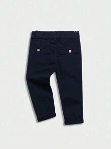 Young Boys Embroidered Logo Casual Pants, Spring Autumn - Navy Blue - View 3
