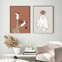 1pc Western Halloween Cowboy Ghost And Cowgirl Poster, Frameless Canvas Poster, Ideal Gift For Dormitory, Bedroom, Living Room, Corridor Halloween Decor Christmas Decoration Thanksgiving Wedding Home Decor Home Decor Fall Decor Autumn Decor Birthday Decorations For Gifts Party Supplies Indoor Holiday Festival Decor Wall Decor Halloween Ornaments