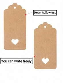 100 piezas/paquete Etiquetas de regalo de papel kraft vintage con corazón hueco colgante, etiquetas decorativas para embalaje de repostería - corazón hueco - Ver 3