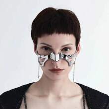 1pc Fashionable European Cyber Punk Metal Face Mask, Unique Design Asymmetric Fluid Mechanical Style Nose Hoop Lip Rings, Adjustable Facial Decor