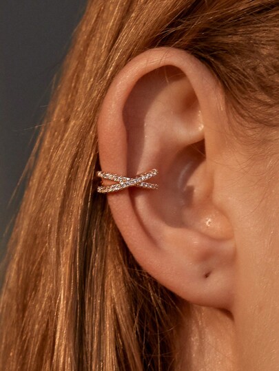 1 bucă manșetă elegantă, simplă, în formă de X, cu pietre de zirconiu micro-încrustate, clemă pentru ureche fără piercing, cercei încrucișați geometrici, potriviti pentru purtarea zilnică a femeilor