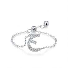 1pc Elegant 925 Sterling Silver Arabic Alphabet Chain Adjustable Ring For Women Wedding Birthday Mother Days Day Gift