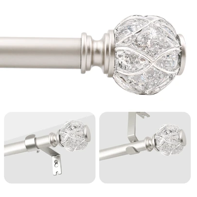 1pc Silver Thickened Icon Metal Curtain Rod, 28-122 Inch Stainless Steel Curtain Track, Gold Foil Resin Decorative Curtain Rod Finials, 1 Inch Diameter, Waterproof, Rust-Proof, Heavy Duty, Versatile, High Quality, Adjustable, Easy Installation, Anti-Slip, Suitable For Bathroom, Bedroom, Living Room, Ideal Accessory For Bathroom Decor