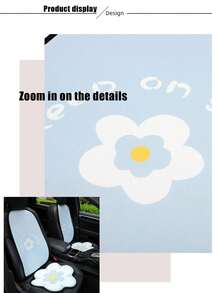 1pc Fresh Floral Design Breathable Anti-Slip Car Seat Cushion, Universal For All Seasons - Blue - View 5