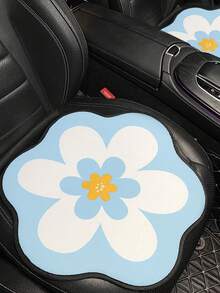 1pc Fresh Floral Design Breathable Anti-Slip Car Seat Cushion, Universal For All Seasons - Blue - View 3