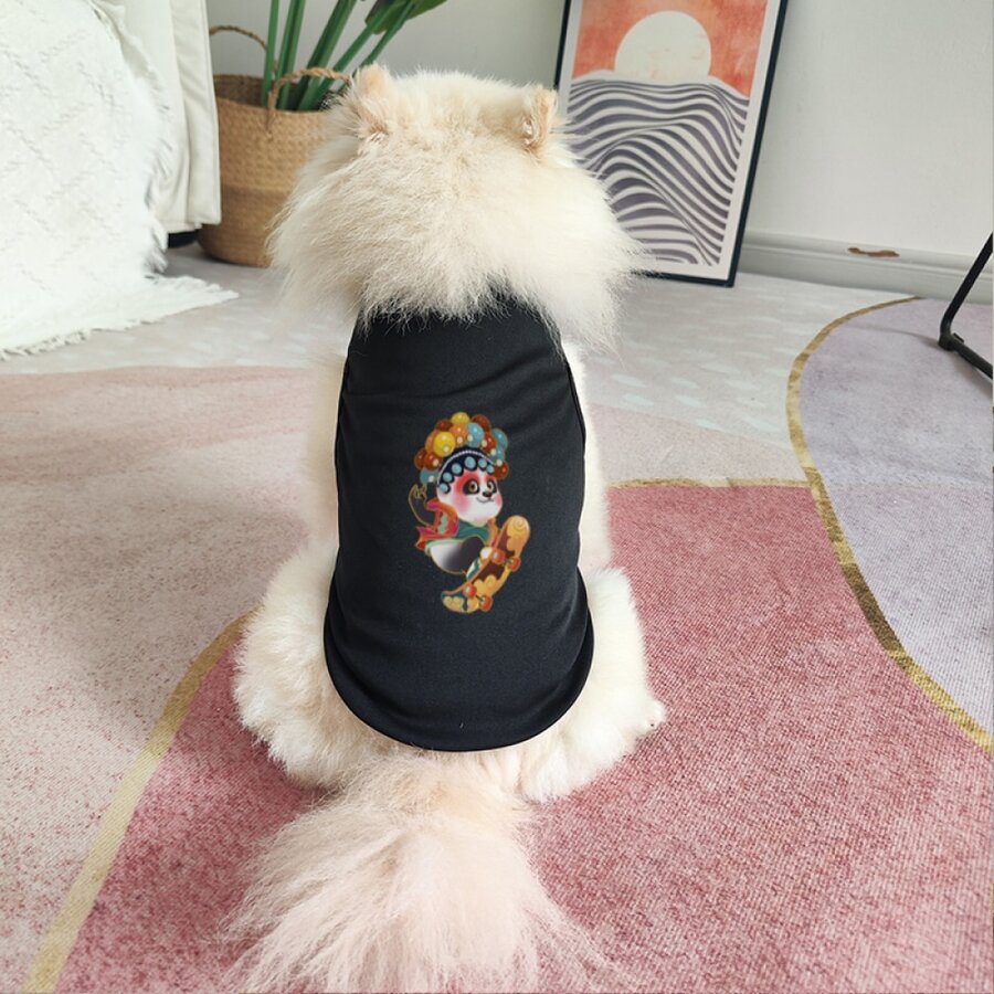 宠物猫狗卡通创意可爱熊猫滑板猫狗印花背心春夏季透气舒适中小型犬背心 - 白色 - 查看 1